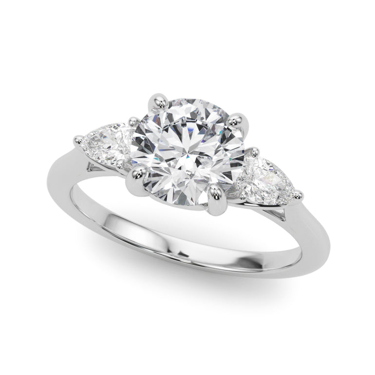 3-Stone Round Engagement Ring W/ Pear Sides – Pear-Shaped Lab Diamond Engagement Ring in 18K Gold | Just Brilliant
