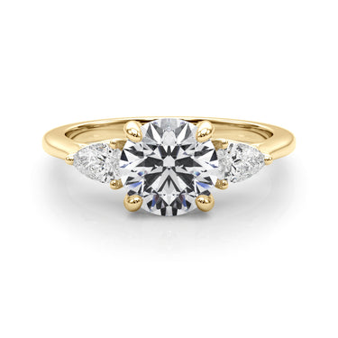 3-Stone Round Engagement Ring W/ Pear Sides – Pear-Shaped Lab Diamond Engagement Ring in 18K Gold | Just Brilliant – view 8
