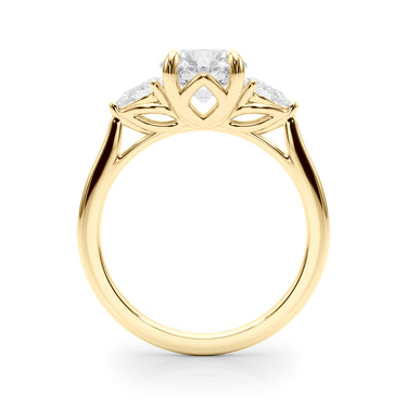 3-Stone Round Engagement Ring W/ Pear Sides – Pear-Shaped Lab Diamond Engagement Ring in 18K Gold | Just Brilliant – angle...