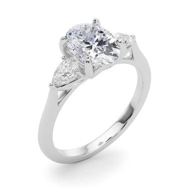 3-Stone Oval Engagement Ring W/ Pear Sides – Pear-Shaped Lab Diamond Engagement Ring in 18K Gold | Just Brilliant – close-...