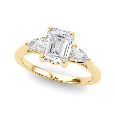 3-Stone Emerald Engagement Ring W/ Pear Sides – Pear-Shaped Emerald Engagement Ring in 18K Gold | Just Brilliant – side view