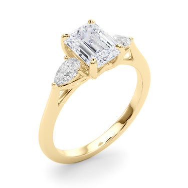 3-Stone Emerald Engagement Ring W/ Pear Sides – Pear-Shaped Emerald Engagement Ring in 18K Gold | Just Brilliant – view 7
