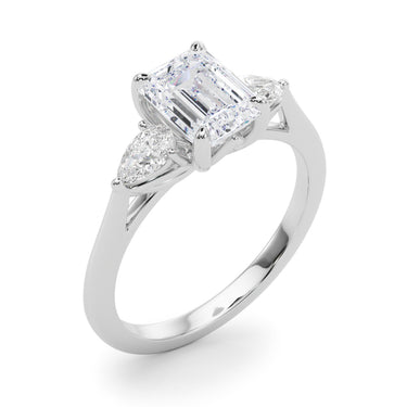 3-Stone Emerald Engagement Ring W/ Pear Sides – Pear-Shaped Emerald Engagement Ring in 18K Gold | Just Brilliant – close-u...