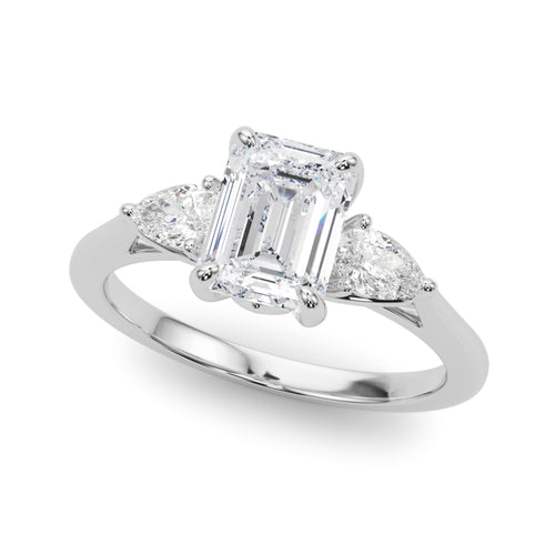 3-Stone Emerald Engagement Ring w/ Pear Sides