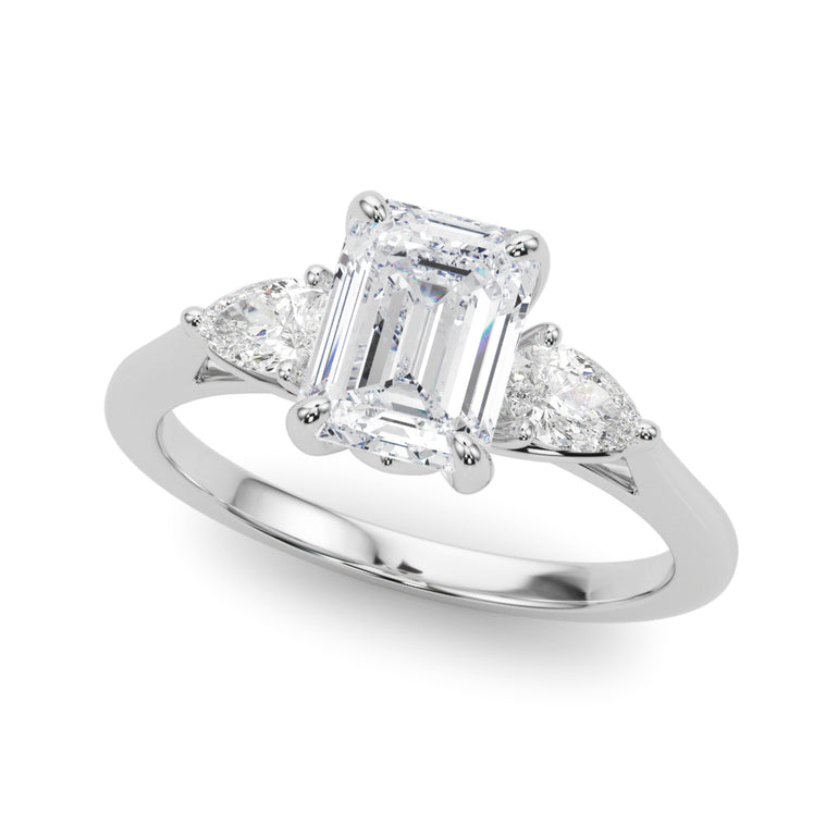 3-Stone Emerald Engagement Ring W/ Pear Sides – Pear-Shaped Emerald & Lab Diamond Engagement Ring in 18K Gold | Just Brill...