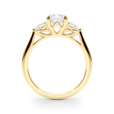 3-Stone Emerald Engagement Ring W/ Pear Sides – Pear-Shaped Emerald Engagement Ring in 18K Gold | Just Brilliant – angle view