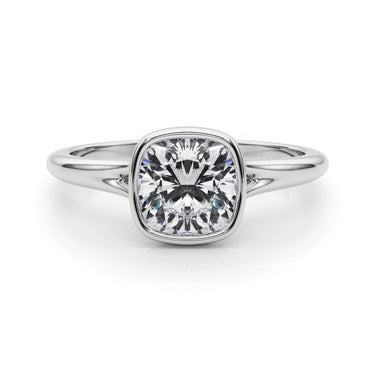 Bezel Set Cushion Solitaire Engagement Ring – Cushion Lab Diamond Engagement Ring in 18K Gold | Just Brilliant – close-up ...