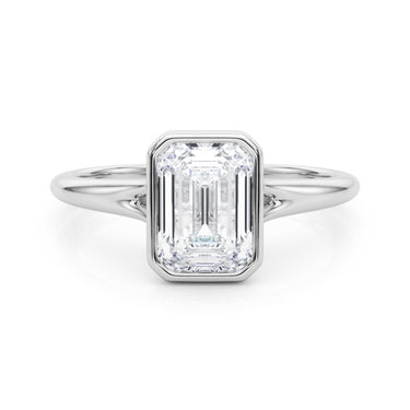 Bezel Set Emerald Cut Solitaire Engagement Ring – Emerald Cut Emerald Engagement Ring in 18K Gold | Just Brilliant – close...