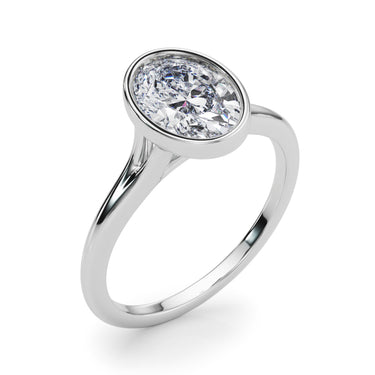 Bezel Set Oval Solitaire Engagement Ring – Oval Lab Diamond Engagement Ring in 18K Gold | Just Brilliant – lifestyle view