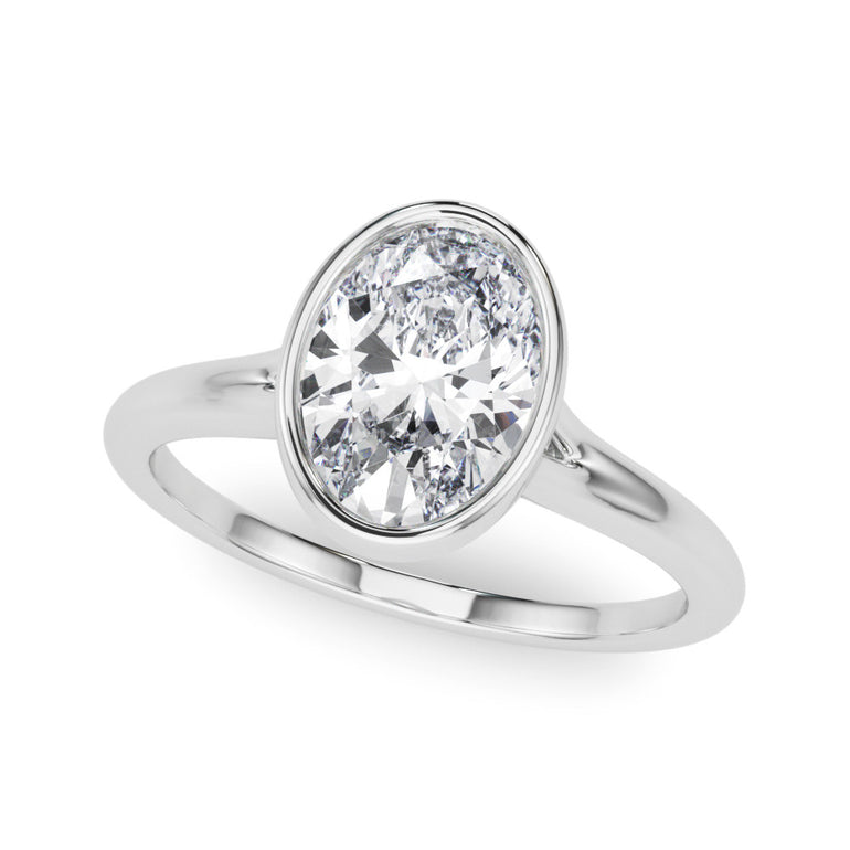 Bezel Set Oval Solitaire Engagement Ring – Oval Lab Diamond Engagement Ring in 18K Gold | Just Brilliant