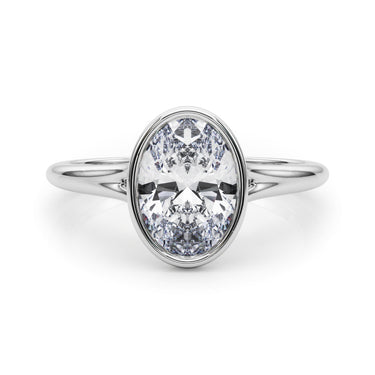 Bezel Set Oval Solitaire Engagement Ring – Oval Lab Diamond Engagement Ring in 18K Gold | Just Brilliant – close-up view