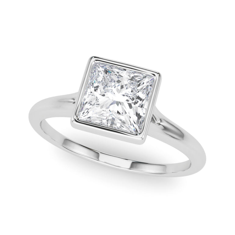 Bezel Set Princess Cut Solitaire Engagement Ring – Princess Cut Lab Diamond Engagement Ring in 18K Gold | Just Brilliant