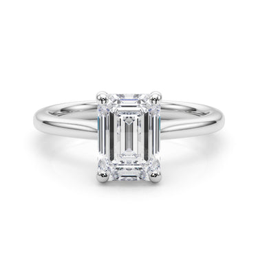 Solitaire Emerald Cut Engagement Ring – Emerald Cut Emerald Engagement Ring in 18K Gold | Just Brilliant – close-up view