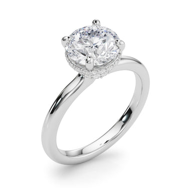 Double Hidden Halo Round Engagement Ring – Round Lab Diamond Engagement Ring in 18K Gold | Just Brilliant – lifestyle view