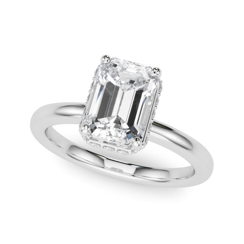 Double Hidden Halo Emerald Cut Engagement Ring