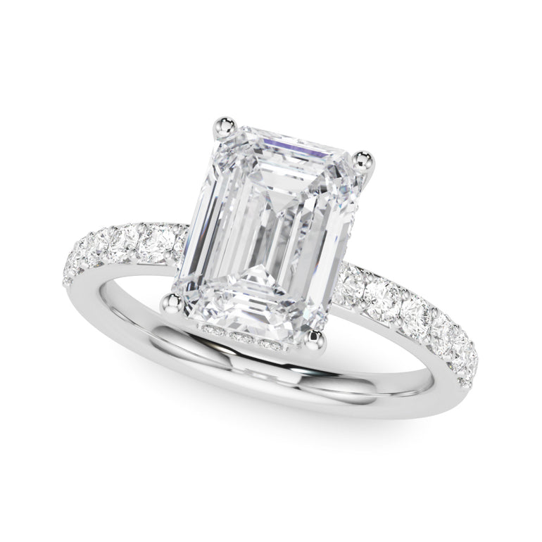 Engagement Rings Em Center – Radiant Emerald & Lab Diamond Engagement Ring in 18K Gold | Just Brilliant