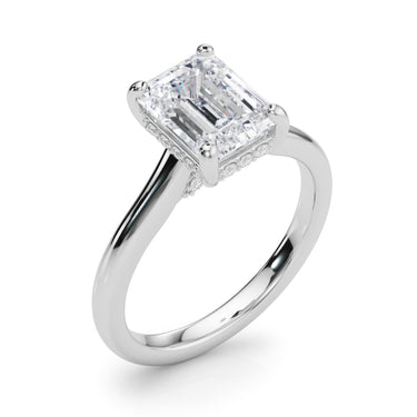 Hidden Halo Emerald Cut Engagement Ring – Emerald Cut Emerald Engagement Ring in 18K Gold | Just Brilliant – close-up view