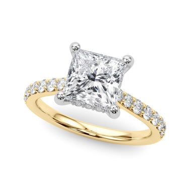 Princess Cut Hidden Halo Engagement Ring – Princess Cut Lab Diamond Engagement Ring in 18K Gold | Just Brilliant – angle view