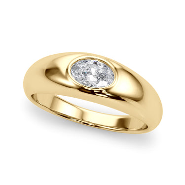 Domed Bezel Set Oval Engagement Ring – Oval Lab Diamond Engagement Ring in 18K Gold | Just Brilliant – angle view