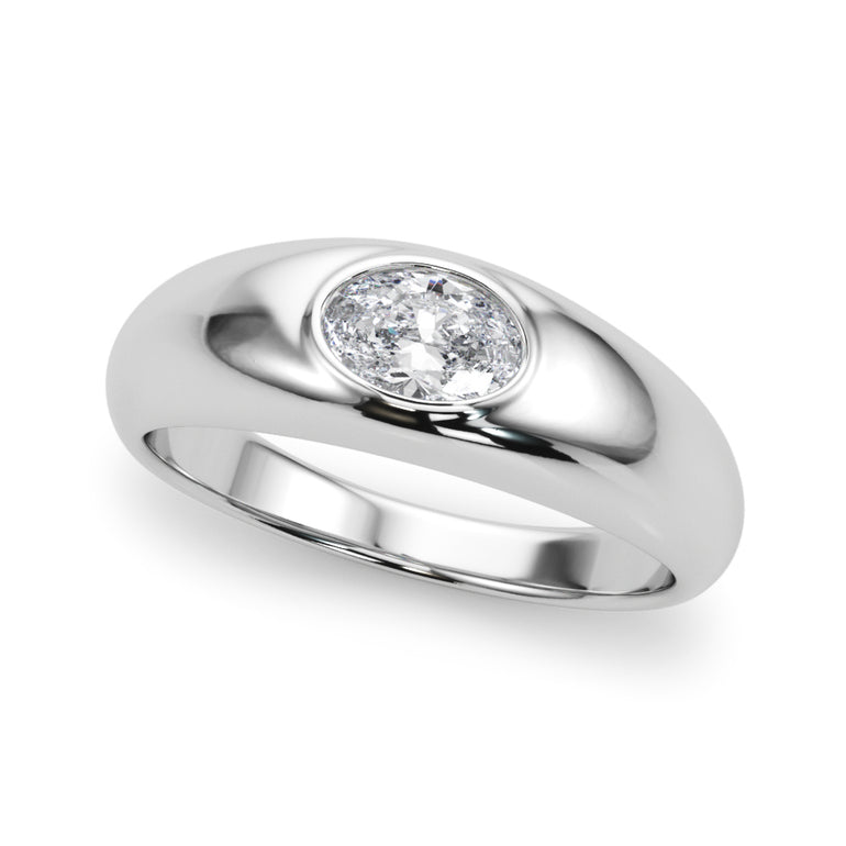 Domed Bezel Set Oval Engagement Ring – Oval Lab Diamond Engagement Ring in 18K Gold | Just Brilliant