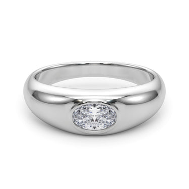 Domed Bezel Set Oval Engagement Ring – Oval Lab Diamond Engagement Ring in 18K Gold | Just Brilliant – close-up view