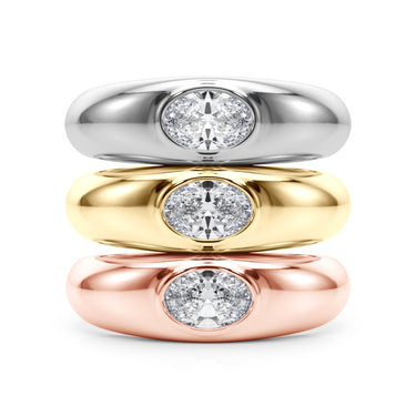 Domed Bezel Set Oval Engagement Ring – Oval Lab Diamond Engagement Ring in 18K Gold | Just Brilliant – side view