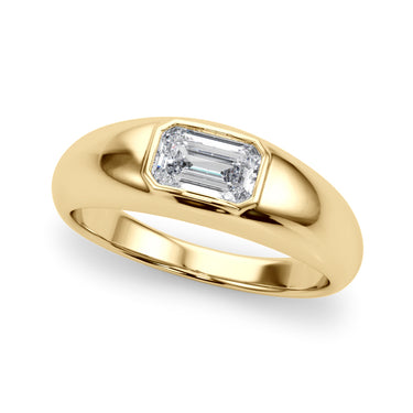 Modern Emerald Cut Bezel Set Engagement Ring – Emerald Cut Emerald Engagement Ring in 18K Gold | Just Brilliant – angle view