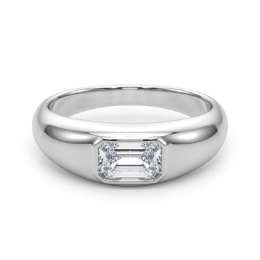 Modern Emerald Cut Bezel Set Engagement Ring – Emerald Cut Emerald Engagement Ring in 18K Gold | Just Brilliant – close-up...