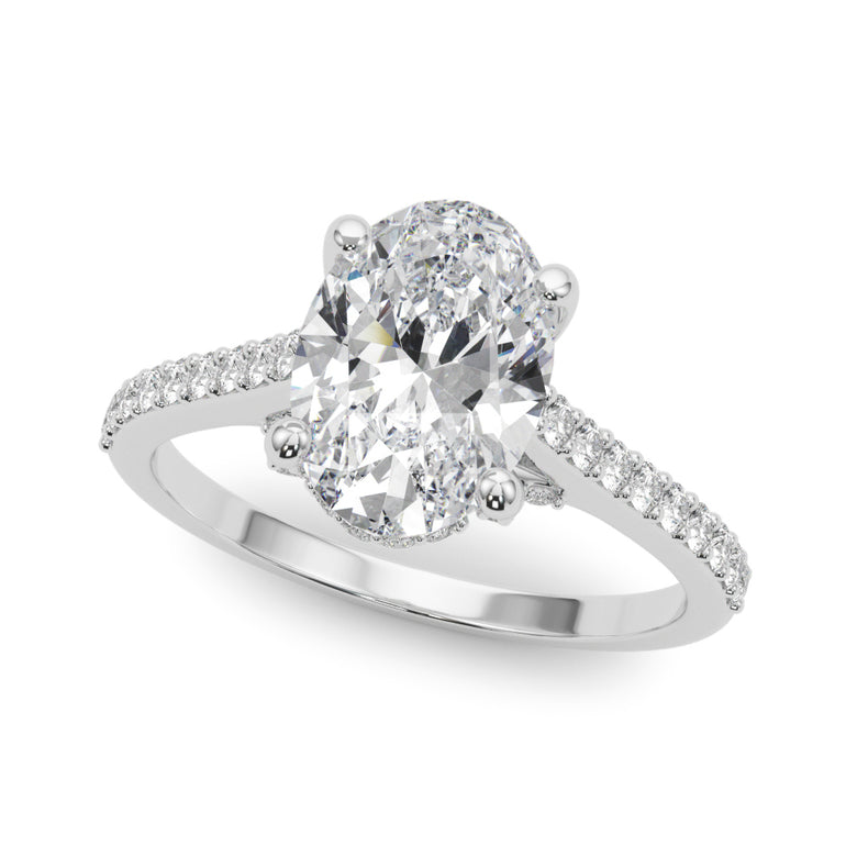 Accented Trellis Oval Engagement Ring – Oval Lab Diamond Engagement Ring in 18K Gold | Just Brilliant