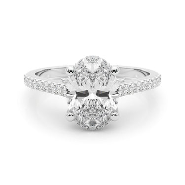 Accented Trellis Oval Engagement Ring – Oval Lab Diamond Engagement Ring in 18K Gold | Just Brilliant – close-up view