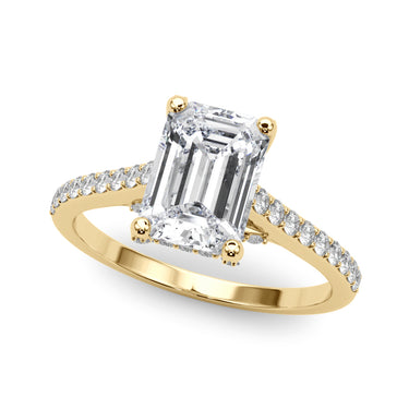 Accented Trellis Emerald Cut Engagement Ring – Emerald Cut Emerald Engagement Ring in 18K Gold | Just Brilliant – angle view