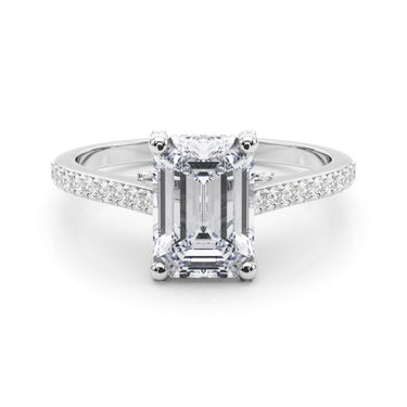 Accented Trellis Emerald Cut Engagement Ring – Emerald Cut Emerald Engagement Ring in 18K Gold | Just Brilliant – close-up...