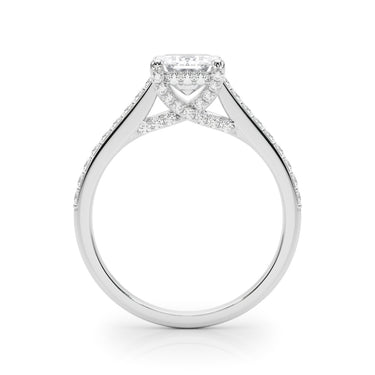 Accented Trellis Emerald Cut Engagement Ring – Emerald Cut Emerald Engagement Ring in 18K Gold | Just Brilliant – detail view