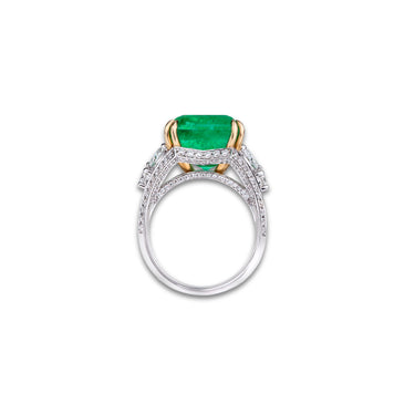 Aurora Verde Ring by Just Brilliant – 14.12ct natural Colombian emerald and lab diamond ring in 18K gold – detail view