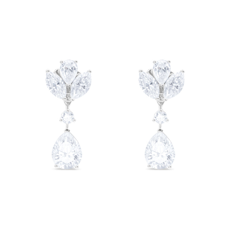 Stardust Cascade Earrings by Just Brilliant – 6.8ct pear and marquise lab diamond earrings in 18K white gold