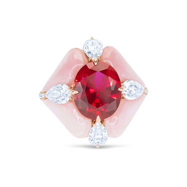 Cherry Blossom Ring by Just Brilliant – 4.05ct lab-created ruby ring in 18K rose gold – detail view