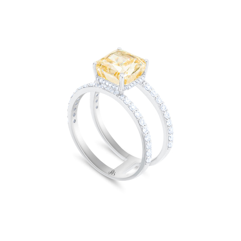 Golden Aura Ring by Just Brilliant – 2.5ct fancy yellow lab diamond ring in 18K white gold