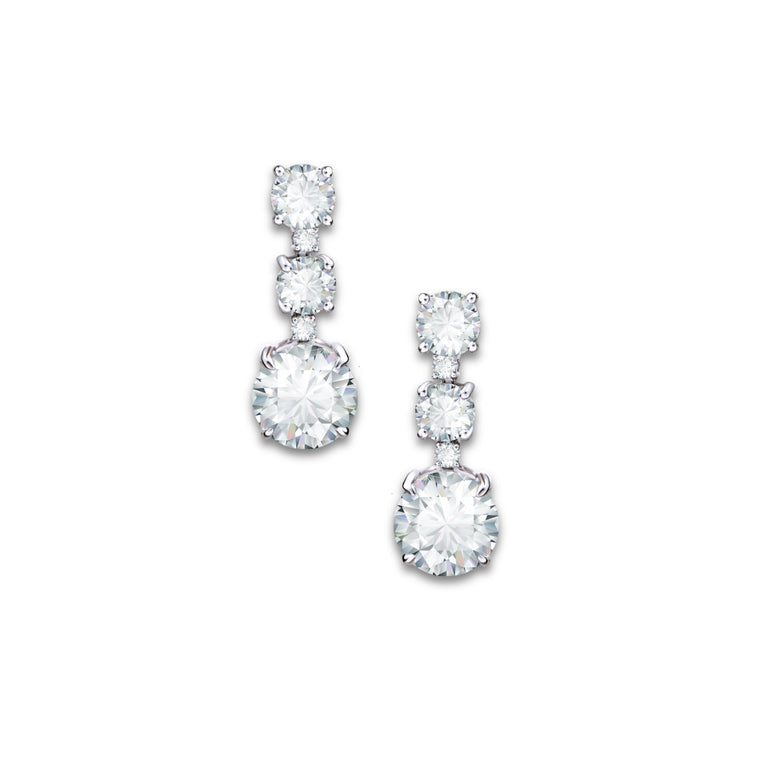 Diamond Ladder Earrings by Just Brilliant – 6.3ct ascending lab diamond drop earrings in 18K white gold