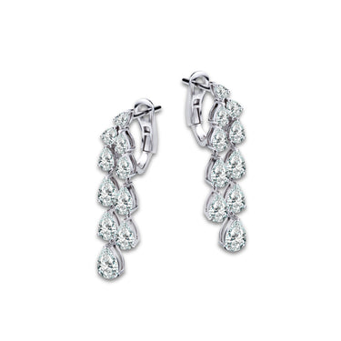 Diamond Rain Earrings by Just Brilliant – 7ct cascading pear lab diamond drop earrings in 18K white gold – detail view