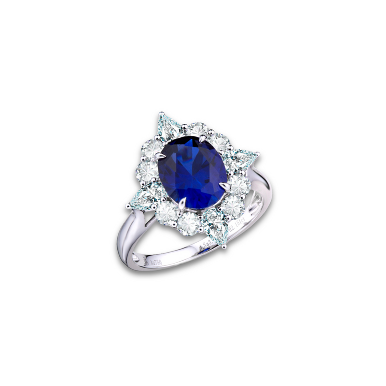 Diana Ring by Just Brilliant – 2.92ct sapphire with 1ct lab diamond halo ring in 18K white gold