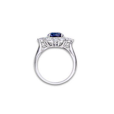 Diana Ring by Just Brilliant – 2.92ct sapphire with 1ct lab diamond halo ring in 18K white gold – detail view