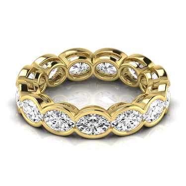 Diamond Emerald Cut Eternity Band – Emerald Cut Emerald & Lab Diamond Eternity Band in 18K Gold | Just Brilliant – side view