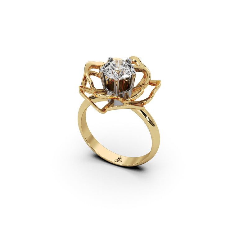 Golden Bloom Ring by Just Brilliant – 1ct lab diamond floral ring in 18K yellow gold