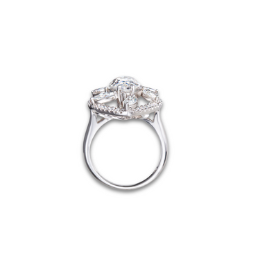 Heritage Ring by Just Brilliant – 5.8ct lab diamond marquise halo ring in 18K white gold – detail view