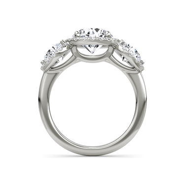 Just Brilliant three stone halo ring, 18K White Gold, profile view