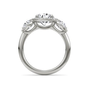 Just Brilliant three stone halo ring, 18K White Gold, profile view