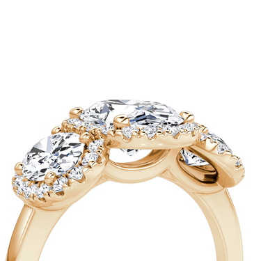 Just Brilliant three stone halo ring, 18K Rose Gold, detail view