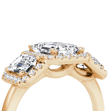 Just Brilliant three stone halo ring, 18K Rose Gold, detail view