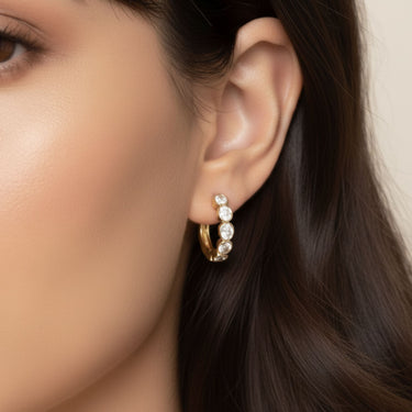 Lgd 5-Stone Hoop Earrings – Lab Diamond Hoop Earrings in 18K Gold | Just Brilliant – angle view