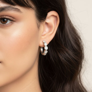 Lgd 5-Stone Hoop Earrings – Lab Diamond Hoop Earrings in 18K Gold | Just Brilliant – close-up view